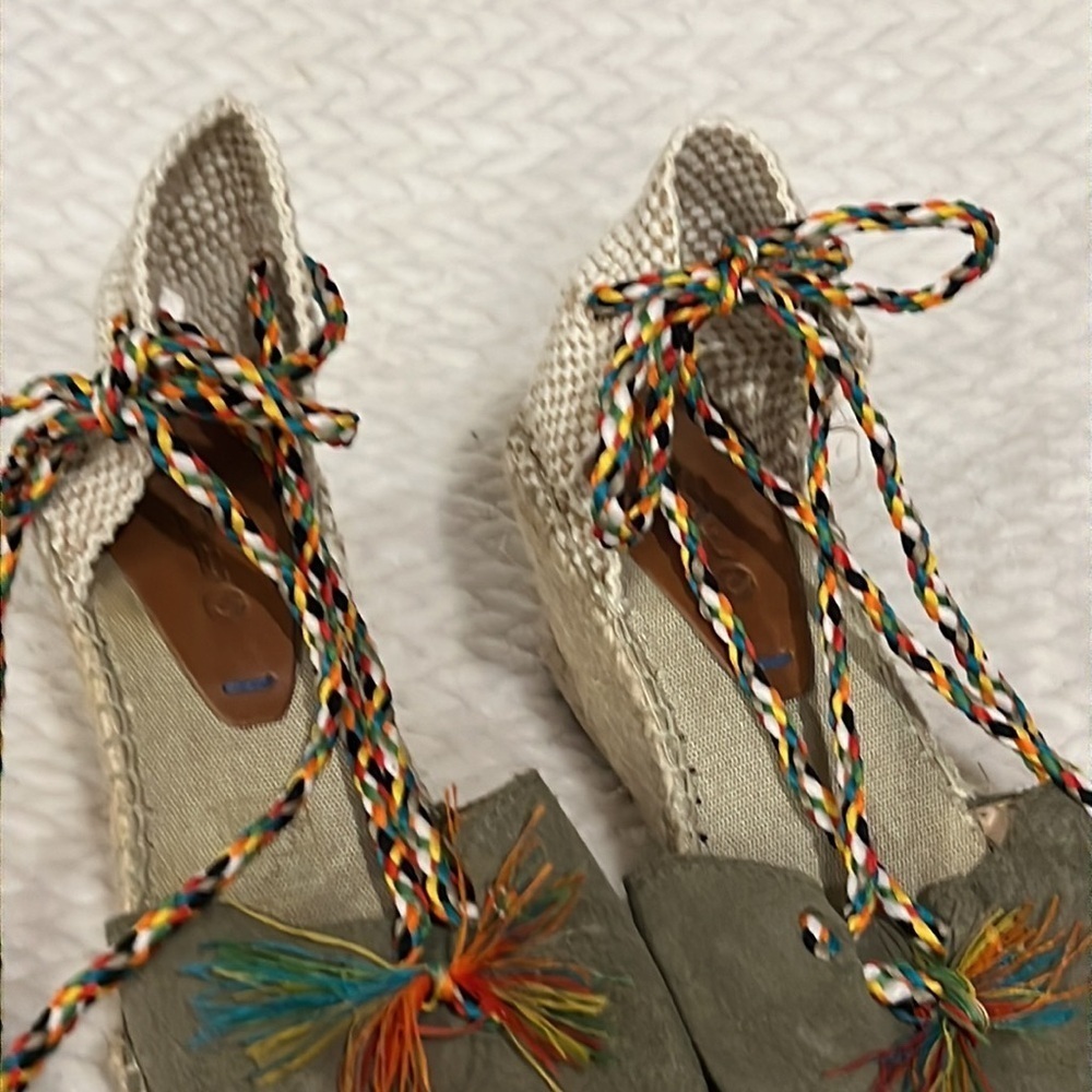Suyute Spain Espadrille Multicolor Ankle Tie Wedge Sandals Size 38 - Picture 3 of 11